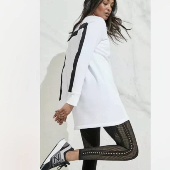 Athleta Dresses & Skirts - Athleta XS White Black Striped Hem Crew Neck sweatshirt Dress